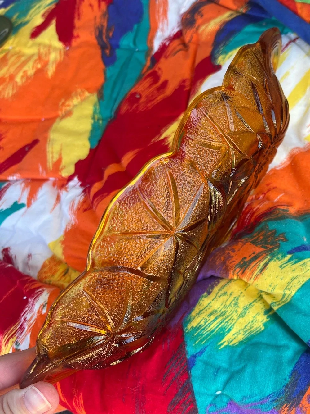 Amber Glass Leaf Decorative Dish - Home Accents